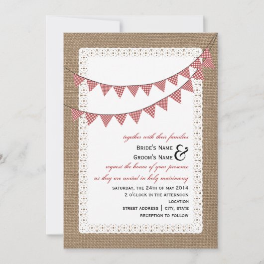 Burlap Geïnspireerd rond het bunting Wedding van R Kaart (Voorkant)
