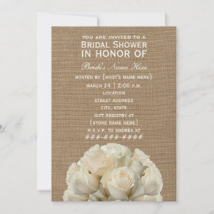 Burlap Geïnspireerd White Roses Vrijgezellenfeest  Kaart