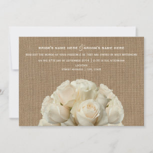 Burlap Geïnspireerd White Roses Wedding Invitation Kaart
