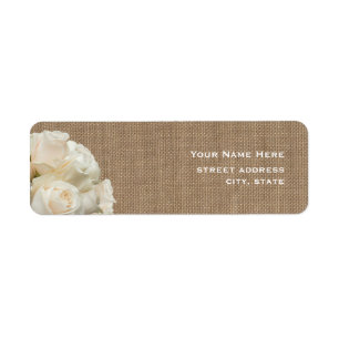 Burlap geïnspireerd witte rozen adreslabel etiket