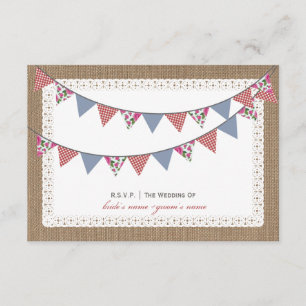 Burlap Geïnspireerde Floral en Gingham Bunting RSV RSVP Kaartje