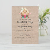 Burlap Gingerbread House Christmas Party Kaart (Staand voorkant)