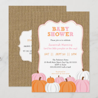 Burlap Girl Oranje Pompoen baby shower uitnodiging