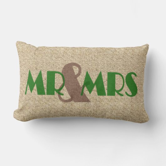 Burlap green de heer mrs bruiloft decoratieve kuss kussen (Voorkant)
