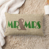 Burlap green m mrs mariage coussin décoratif (Couverture)