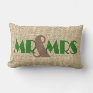 Burlap green m mrs mariage coussin décoratif