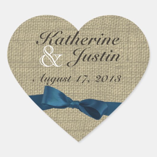 Burlap hart en donkerblauwe boog sticker (Voorkant)