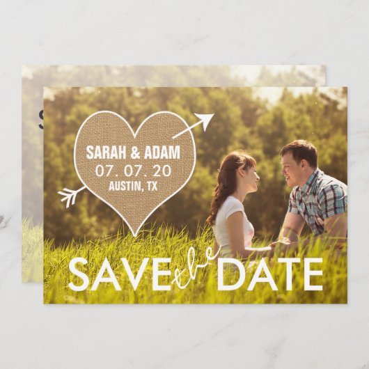 Burlap Heart | Rustic Save the Date Notice (Voorkant / Achterkant)
