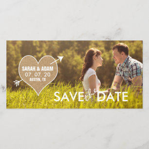 Burlap Heart   Rustic Save the Date Photo Card