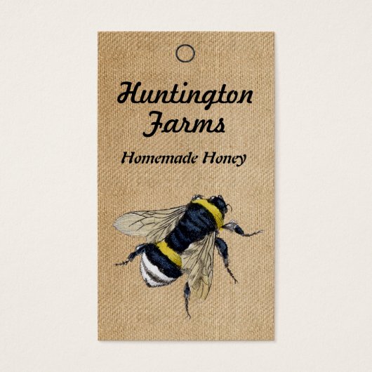 Burlap Honey Bee Prijs Label Visitekaartje (Voorkant)