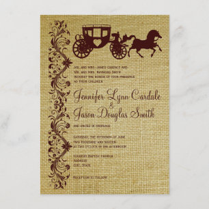 Burlap Horse and Carriage Wedding Invitations Kaart
