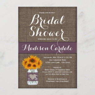 Burlap Imprimer Mason Jar Invitations de douche nu