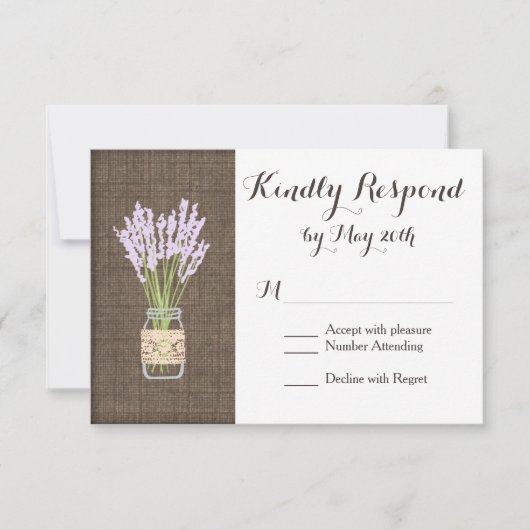 Burlap Imprimer Mason Jar Mariage rustique Cartes  (Devant)