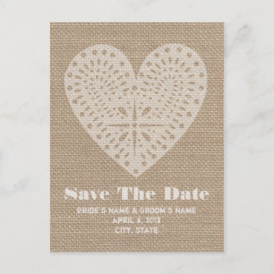 Burlap Inspired Heart Wedding Save the Date Aankondigingskaart