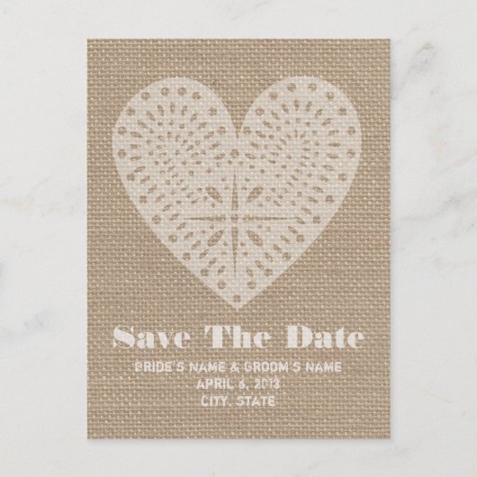 Burlap Inspired Heart Wedding Save the Date Aankondigingskaart (Voorkant)