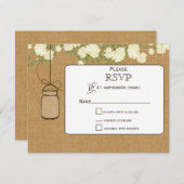 burlap ivoire roses mason jarres mariage RSVP (Devant / Derrière)