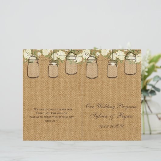 burlap ivoire roses mason jarres programmes pliés (Debout devant)