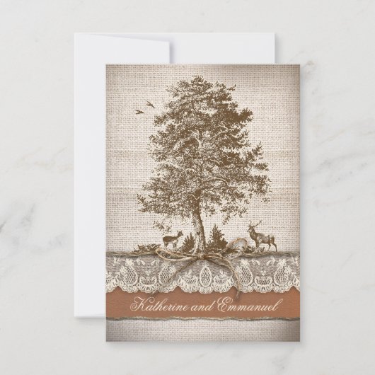 burlap kant boom rustieke land bruiloft RSVP kaart (Voorkant)