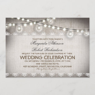 Burlap Kant String Lichten & Gloeilampen Trouwen Kaart