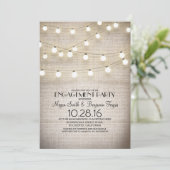 Burlap Kant String Lights Rustiek Engagement Party Kaart (Staand voorkant)