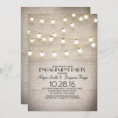 Burlap Kant String Lights Rustiek Engagement Party Kaart (Voorkant / Achterkant)