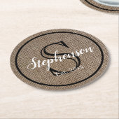 Burlap Kijk Monogram Ronde Kartonnen Onderzetter (Gebogen)
