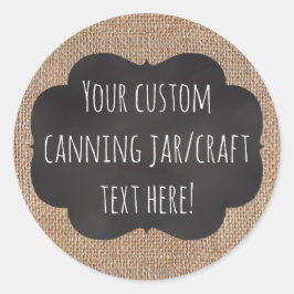 Burlap krijtbord look op maat bedrukte inblikpot ronde sticker