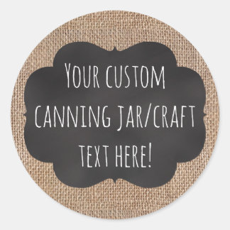 Burlap krijtbord look op maat bedrukte inblikpot ronde sticker