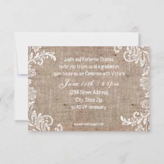 Burlap & Lace - 3x5 Faire-part de graduation (Dos)