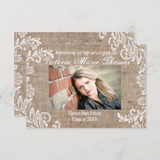 Burlap & Lace - 3x5 Faire-part de graduation (Devant / Derrière)