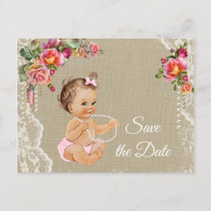 Burlap Lace Baby shower Bewaar de datum Aankondigingskaart