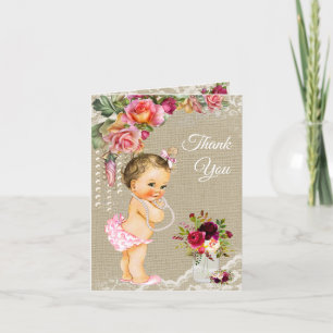 Burlap Lace Baby shower Dank u kaarten
