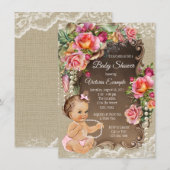 Burlap Lace Baby Shower Uitnodigingen (Voorkant / Achterkant)