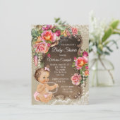 Burlap Lace Baby Shower Uitnodigingen (Staand voorkant)