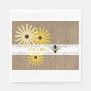 Burlap + Lace Bee Girl Baby shower Napkins Servetten