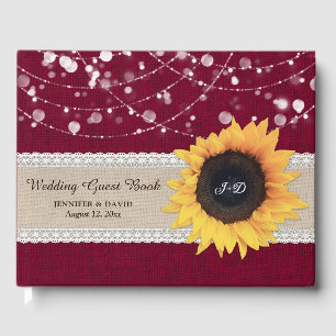 Burlap Lace Burgundy Sunflower Wedstrijding Guest Gastenboek