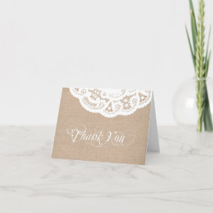 Burlap Lace Doily Merci Carte Note