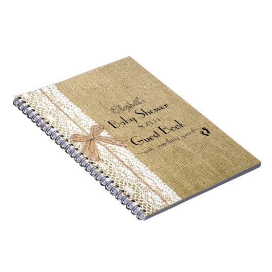 Burlap Lace en Raffia Afbeelding Rustic Guest Book Notitieboek (Rechterzijde)