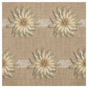 Burlap Lace en Tan Flower Print Stof