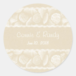 Burlap Lace en Zee Shell Wedding Sticker