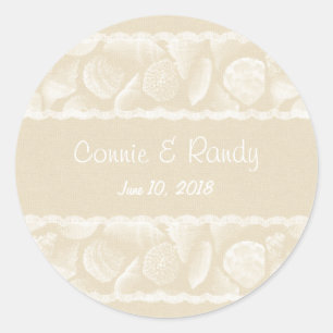 Burlap Lace en Zee Shell Wedding Sticker