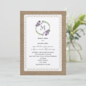Burlap & Lace Geïnspireerd Paarse Krans Monogram Kaart (Staand voorkant)