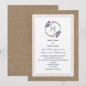 Burlap & Lace Geïnspireerd Paarse Krans Monogram Kaart (Voorkant / Achterkant)
