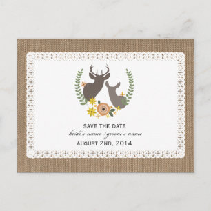Burlap + Lace geïnspireerde Herfst Deer Bewaar de  Aankondigingskaart