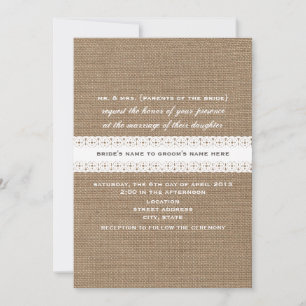 Burlap & Lace Geïnspireerde huwelijksuitnodiging Kaart