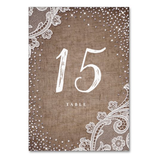 Burlap Lace glitter rustige trouwtafel Kaart (Voorkant)