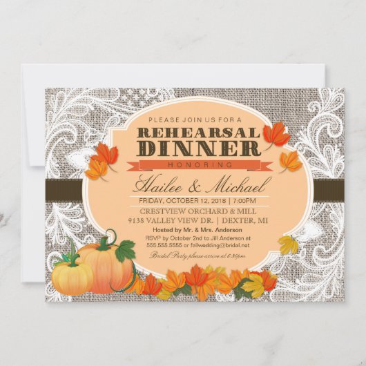 Burlap & Lace Herfst Pompoen Bladeren Repetitie Di Kaart (Voorkant)