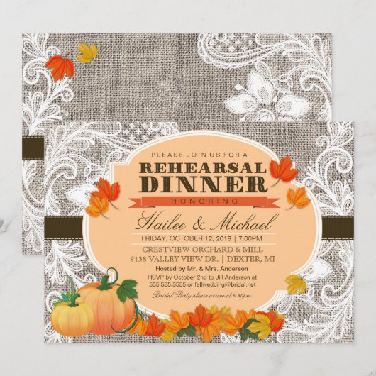 Burlap & Lace Herfst Pompoen Bladeren Repetitie Di Kaart (Voorkant / Achterkant)