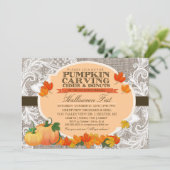 Burlap & Lace Herfst Pompoen Carving Halloween Par Kaart (Staand voorkant)