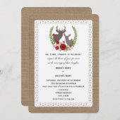 Burlap + Lace kerstbruiloft Buck + Doe Deer Kaart (Voorkant / Achterkant)